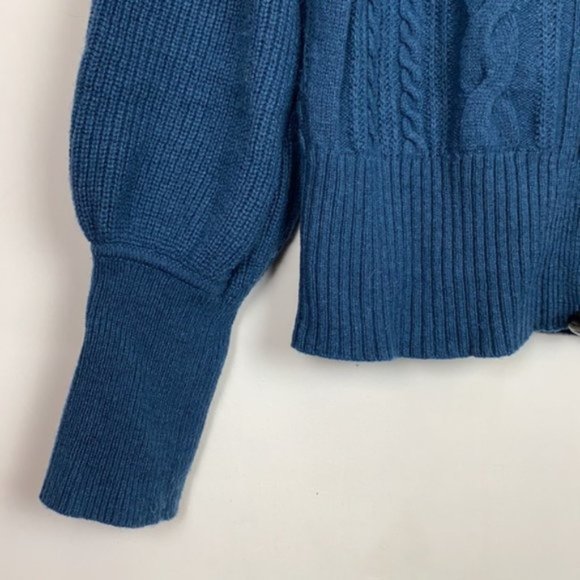J.Crew S Teal Cardigan Cable Knit Faux Leather Buttons Lambs Wool - Picture 10 of 16